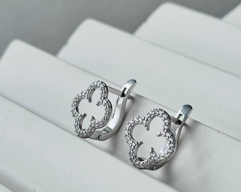 Pendientes de trébol de cuatro hojas abiertos para mujer, joyería de moda, trébol de cuatro hojas abierto, pendientes de trébol con flor de circonita cúbica.
