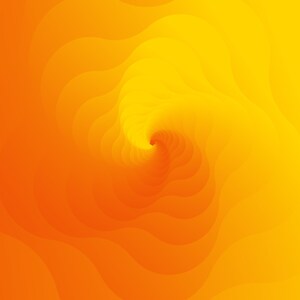 May include: Abstract digital art with a swirling pattern. The image features a gradient of warm colors, transitioning from orange to yellow. The design creates a sense of depth and movement, resembling a spiral.