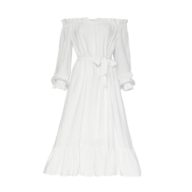 White Cotton Dress / Shoulderless Dress With Belt / Simple - Etsy