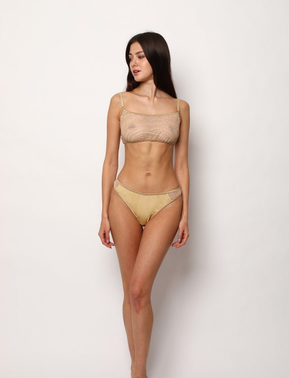 Gold Sparkle Lingerie Set / Transparent Lingerie With Straps