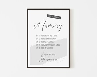 Personalisierter Muttertagsdruck | Weihnachtsgeschenkidee | Dinge, die ich über meine Mama, Mama, Mamma, Nanny | Geburtstagsgeschenk | Home | Individuelle Kunst