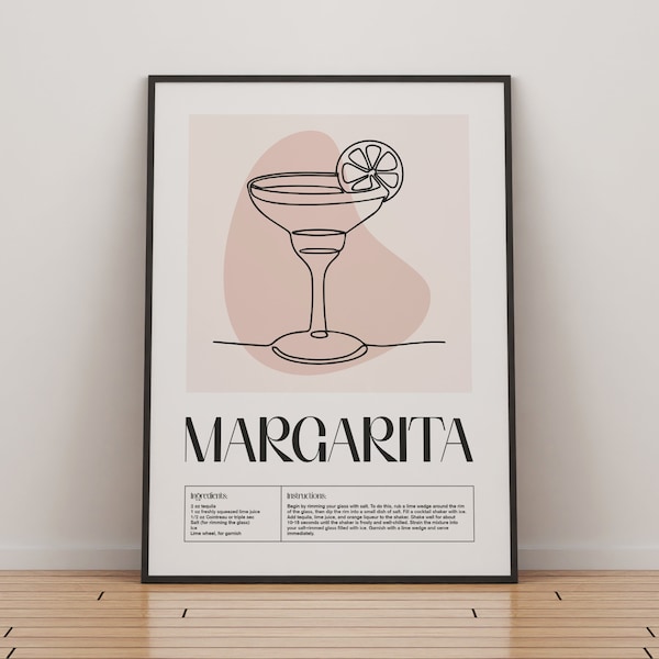 Margarita Cocktail Print | Classic Cocktails Mixology | Kitchen Cocktail Art | Cocktail Recipe | Cocktail Guide | Bar Gift | Abstract Decor