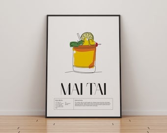 Mai Tai Cocktail Print | Classic Cocktails Mixology | Kitchen Cocktail Art | Cocktail Recipe | Cocktail Guide | Bar Gift | Home Decor