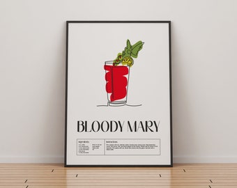 Bloody Mary Cocktail Print | Classic Cocktails Mixology | Kitchen Cocktail Art | Cocktail Recipe | Cocktail Guide | Bar Gift | Home Decor
