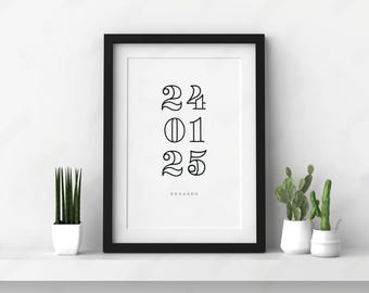 Personalisierte Datum Druck | Denkwürdiges Datum Geschenk | A5 A4 A3 A2 A1 | Typografie | Wandkunst | Wohnkultur | Inspirierend | Benutzerdefinierte Kunst | Hochzeit