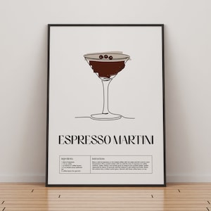 Impresión de cóctel Espresso Martini / Mixología de cócteles clásicos / Arte de cócteles de cocina / Guía de recetas de cócteles / Regalo de bar / Decoración del hogar
