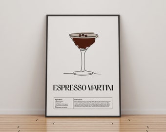 Espresso Martini Cocktail Print | Classic Cocktails Mixology | Kitchen Cocktail Art | Cocktail Recipe Guide | Bar Gift | Home Decor