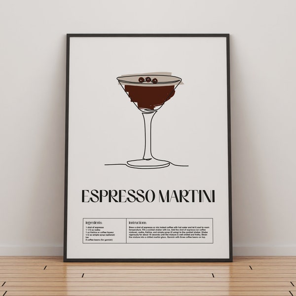 Espresso Martini Cocktail Print | Classic Cocktails Mixology | Kitchen Cocktail Art | Cocktail Recipe Guide | Bar Gift | Home Decor