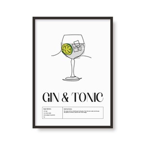 Gin and Tonic Cocktail Print Classic Cocktails Mixology Kitchen Cocktail Art Cocktail Recipe Cocktail Guide Bar Gift Home Decor image 3