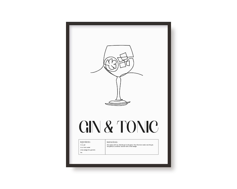 Gin and Tonic Cocktail Print Classic Cocktails Mixology Kitchen Cocktail Art Cocktail Recipe Cocktail Guide Bar Gift Home Decor image 4