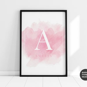 Personalisierter Aquarell-Initialdruck | Namensinitialen Geschenk | A5 A4 A3 | Wandkunst | Neues Baby | Kinderzimmer | Schlafzimmer | Kinder | Individuelle Kunst