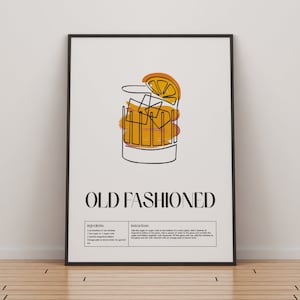 Altmodischer Cocktail-Druck | Klassische Cocktails Mixologie | Küche Cocktail Kunst | Cocktail-Rezept | Cocktail Anleitung | Bar Geschenk | Wohnkultur