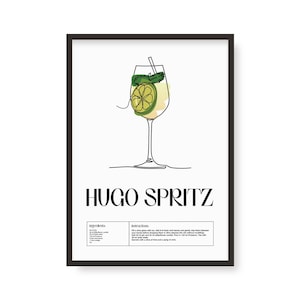 Impresión de cócteles Hugo Spritz / Mixología de cócteles clásicos / Arte de cócteles en la cocina / Receta de cócteles / Guía de cócteles / Regalo de bar / Decoración del hogar