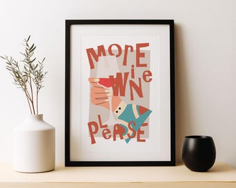 Mehr Wein Bitte Drucken | Wein Wand Kunst | Klassische Cocktails Mixologie | Küche Cocktail Kunst | Cocktail-Poster | Bar Geschenk | Wohnkultur | Jubel
