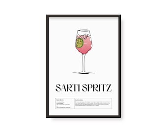 Sarti Spritz Cocktail Druck | Klassische Cocktails Mixologie | Küche Cocktail Kunst | Cocktail-Rezept | Cocktail Anleitung | Bar Geschenk | Wohnkultur