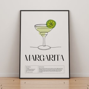 Impresión de cóctel Margarita / Mixología de cócteles clásicos / Arte de cócteles de cocina / Receta de cócteles / Guía de cócteles / Regalo de bar / Decoración del hogar