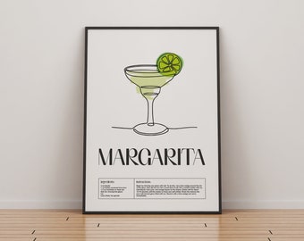 Margarita Cocktail Print | Classic Cocktails Mixology | Kitchen Cocktail Art | Cocktail Recipe | Cocktail Guide | Bar Gift | Home Decor