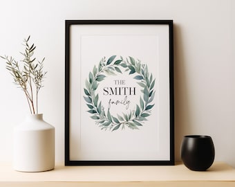 Personalisierter botanischer Kranzdruck | Poster mit Familiennamen | A5 A4 A3 A2 A1 | Wandkunst | Wohnkultur | Benutzerdefinierte Kunst | Geschenkidee