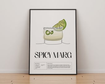 Spicy Marg Cocktail Druck | Klassische Cocktails Mixologie | Küche Cocktail Kunst | Cocktail-Rezept | Cocktail Anleitung | Bar Geschenk | Wohndekor
