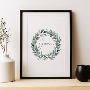 Impresión de corona de nombre botánico personalizado / Regalo / Póster de apellido / A5 A4 A3 A2 / Arte de pared / Decoración del hogar / Arte personalizado / Nueva guardería para bebés