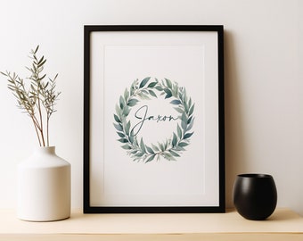 Personalisierter botanischer Namenskranz-Druck | Geschenk | Poster mit Familiennamen | A5 A4 A3 A2 | Wandkunst | Wohnkultur | Benutzerdefinierte Kunst | Neues Baby Kinderzimmer