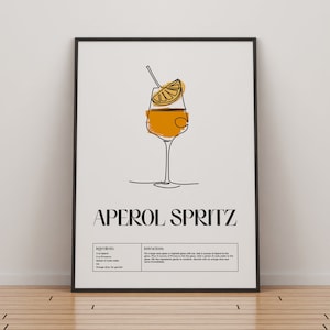 Aperol Spritz Cocktail Print | Classic Cocktails Mixology | Kitchen Cocktail Art | Cocktail Recipe | Cocktail Guide | Bar Gift | Home Decor