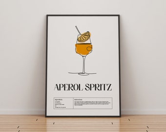 Spritz Cocktail Print | Classic Cocktails Mixology | Kitchen Cocktail Art | Cocktail Recipe | Cocktail Guide | Bar Gift | Home Decor