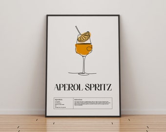 Aperol Spritz Cocktail Print | Classic Cocktails Mixology | Kitchen Cocktail Art | Cocktail Recipe | Cocktail Guide | Bar Gift | Home Decor