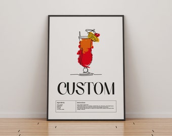 Personalisierte benutzerdefinierte Cocktail Print | Klassische Cocktails Mixologie | Küche Cocktail Kunst | Cocktail Rezept-Anleitung | Bar Geschenk | Wohndekor