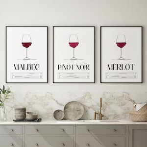3 Weindrucke | Mix and Match | Geschenkidee für Weinliebhaber | A5 A4 A3 A2 A1 50x70 | Küche Cocktail Rezept Kunst | Bar Geschenk | Wohnkultur | Rot