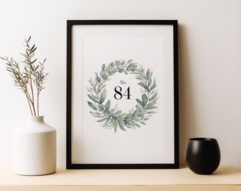 Personalisierter Botanischer Kranzdruck | Hausnummer-Standort-Geschenk | Familienname Poster | A5 A4 A3 A2 A1 | Wandkunst | Wohndekoration | Benutzerdefinierte Kunst