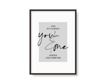 You & Me Song Inspired | Lyrics Print | Music Poster | A5 A4 A3 A2 A1 50x70cm | Indie Rock Art | Gig Concert | Love | Always