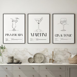 3 beliebige Cocktail-Drucke | Mix and Match | Klassische Cocktails Mixologie | A4 A3 A2 A1 50x70 | Küche Cocktail Rezept Kunst | Bar Geschenk | Wohndekor