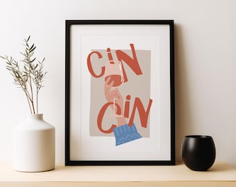 Cin Cin Druck | Wein Wand Kunst | Klassische Cocktails Mixologie | Küche Cocktail Kunst | Cocktail-Rezept | Cocktail Anleitung | Bar Geschenk | Wohndekor
