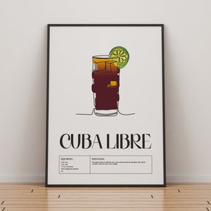 Cuba Libre Cocktail Print | Klassische Cocktails Mixologie | Küche Cocktail Kunst | Cocktail-Rezept | Cocktail Anleitung | Bar Geschenk | Wohndekor