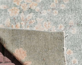 Pastel Turkish Rug, Green Handmade Rug, Boho Decor Rug, Antique Rug, Vintage Rug, Distressed Rug, Oriental Rug, 3.7 x 6.8 feet, GR 2964