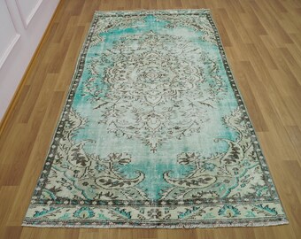 Botanical Turkish Rug, Neutral Rug, Vintage Rug, Flat Rug, Framed Rug, Bordered Rug, Floral Rug, Ottoman Carpet, 4.5 x 8.4 ft, GR 2423