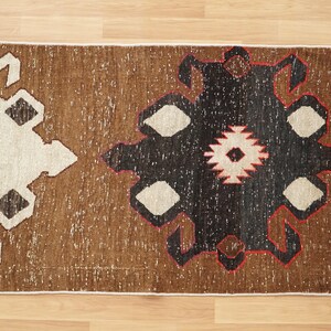 Alfombra para peldaños de escalera, alfombra marrón, alfombra retro, alfombra de estilo rústico, alfombra de cocina, alfombra anudada a mano, alfombra turca vintage, 3,7 x 11,4 pies, alfombra suave, GR 1024 imagen 5
