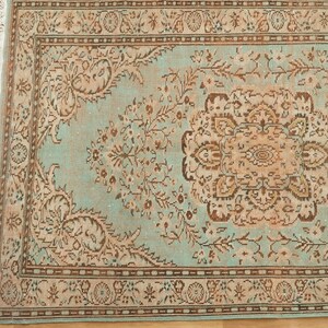 Oriental Oushak Rug, Pink Blue Rug, Bed Side Rug, Ornate Rug, Turkish Rug, Saloon Rug, Vintage Rug, Hand Knotted Rug, 5.9x9.7 Ft, GR 1935