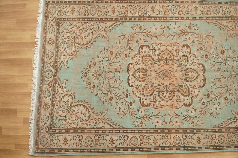 Oriental Oushak Rug, Pink Blue Rug, Bed Side Rug, Ornate Rug, Turkish Rug, Saloon Rug, Vintage Rug, Hand Knotted Rug, 5.9x9.7 Ft, GR 1935