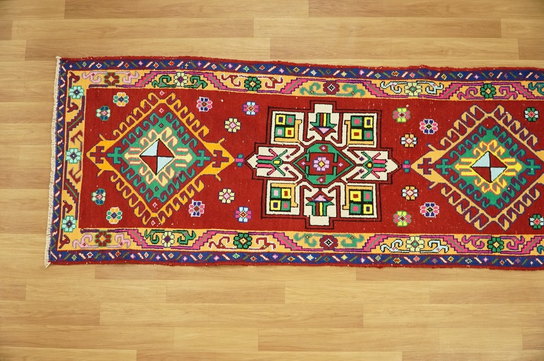 Alfombra Oushak vintage, alfombra de textura suave, alfombra gótica, alfombra de pasillo, alfombra de entrada, alfombra de boda, alfombra turca, corredor Herki, 3x11,1 pies, GR 3629 imagen 3
