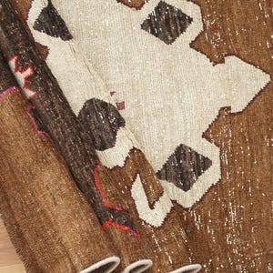 Stair Treads Rug, Brown Rug, Retro Rug, Farmhouse Rug, Kitchen Rug, Handknotted rug, Turkish Vintage Rug, 3.7 x 11.4 ft, Soft Rug,