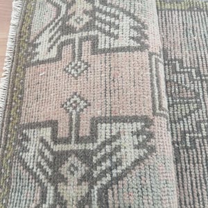 Handmade rug, pastel wool rug, turkish worn rug, tiny rug, charming rug, vintage oushak rug, outdoor rug, 1.4x3.5 ft, GR3759
