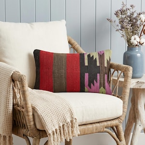 Red Black Geometric Kilim Sham 8x16 | Rustic Eclectic Home Gift | R494
