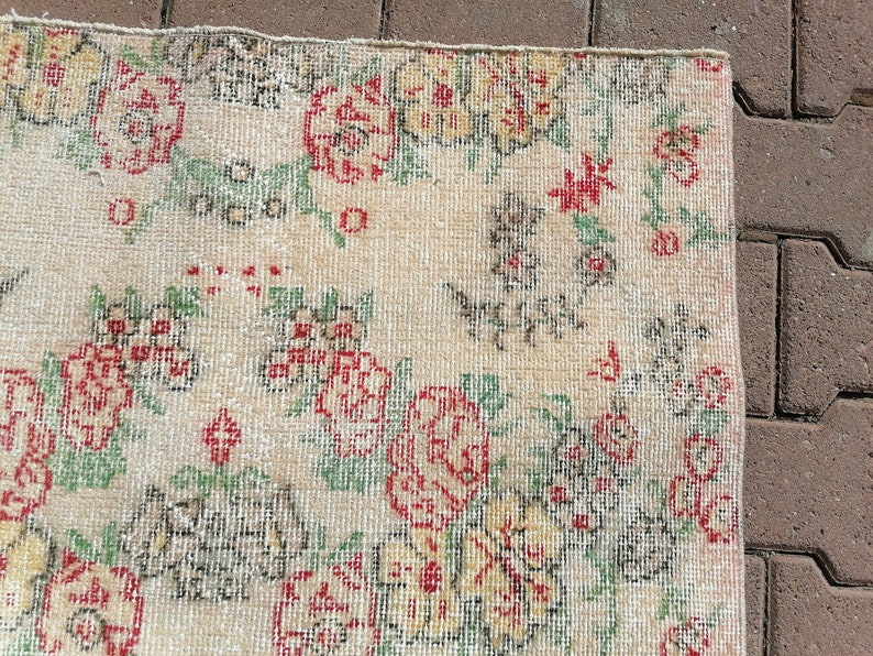 Oushak rug, Turkish rug, Floral mat, Vintage rug, Bath mat, Accent rug, Handmade Rug, Bedroom Rug, Bohemian Rug, Wool rug, 3x5.2 ft, GR 2955 image 6