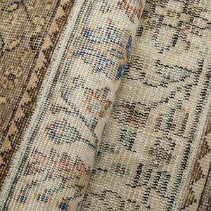 Small Vintage Rug, Neutral Patchwork Rug, Yoga Mat, Welcome Rug, Handknotted Rug, Bedside Rug, Porch Worn Rug, Chic Decor, 1.4x3 Ft, GR 4528