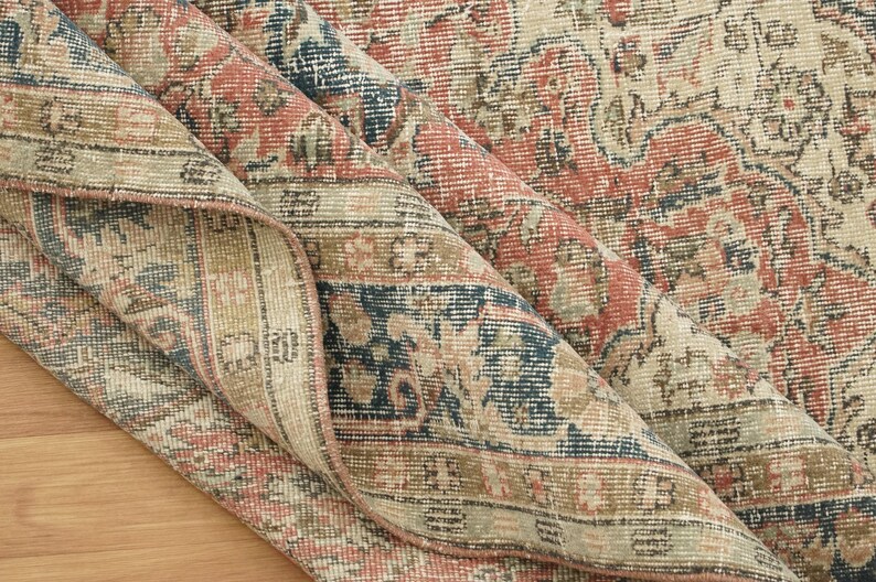 Oushak Area Rug, Stylish Rug, Organic Wool Rug, Turkish Rug, Under Bed Rug, Vintage Rug, Handknotted Rug, Pink Rug, 6.2 x 7.4 feet, GR 157 image 8