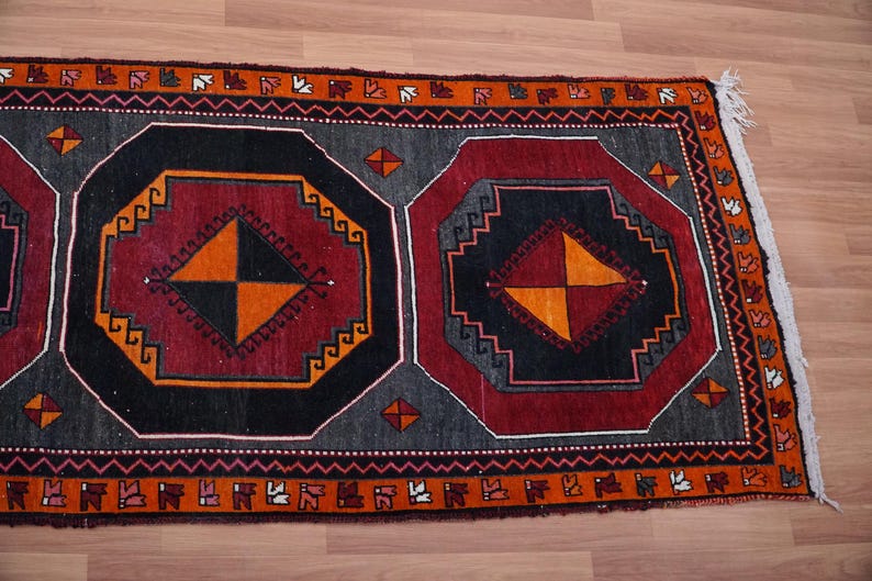 Orange Runner Rug, Soft Turkish Rug, Farmhouse Rug, Long Size Rug, Vintage Rug, Herki Runner, Hallway Rug, Stair Rug, 3.9x17.4 ft, GR 4579