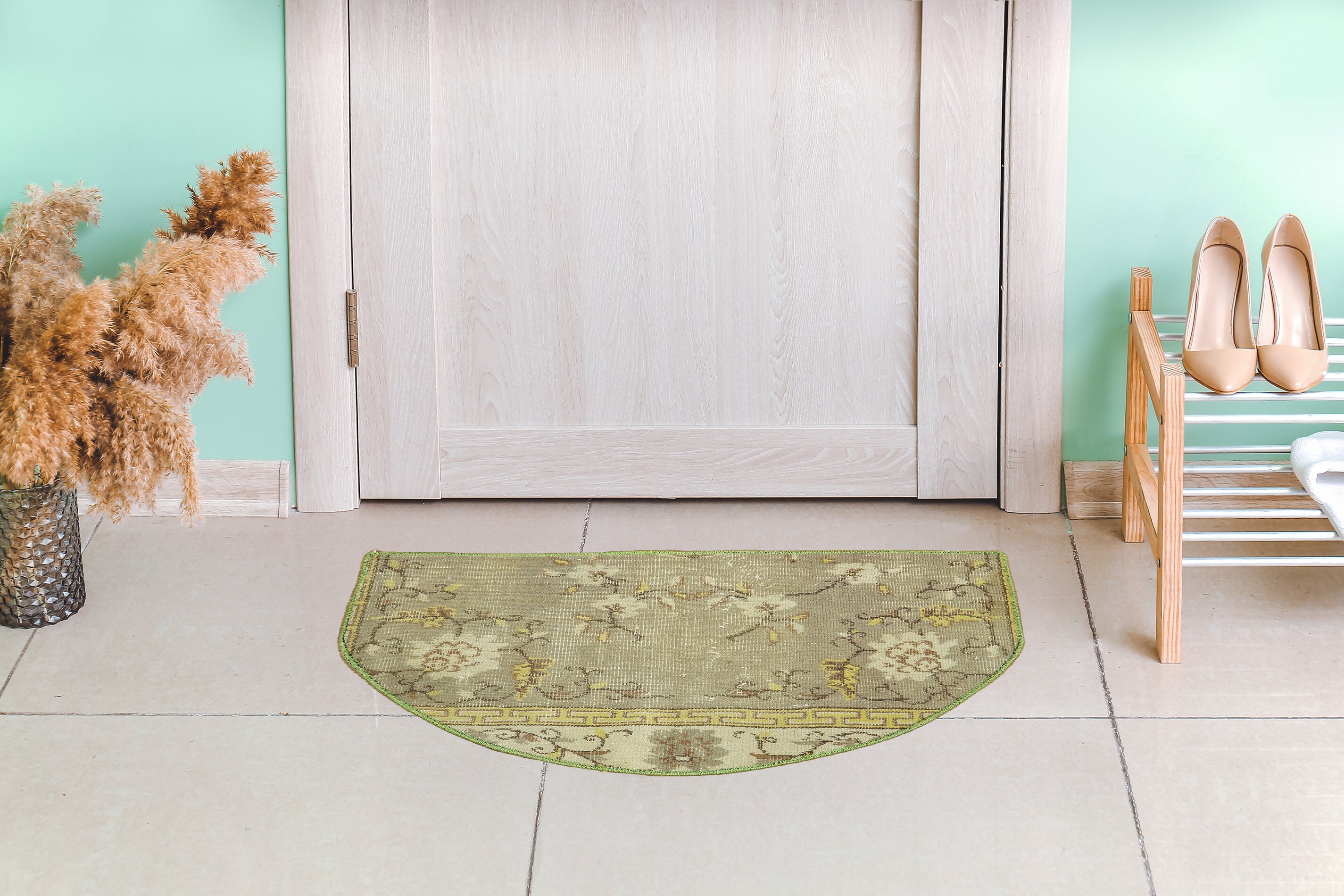 Hallway Rug, Tribal Door Mat Rug, Wool Bedroom Decor Rug, Semi Circle Rug, Vintage Shoe Rug Mat, Oriental Turkish Rug, 1.6 x 2.6 ft, GR 2626