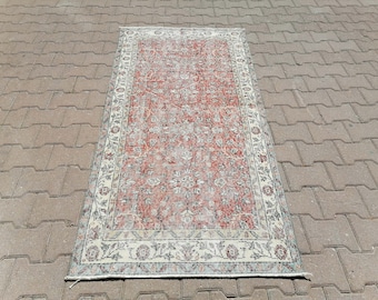Turkish Area Rug, Oriental Rug, Pink Rug, Oushak Rug, Floral Rug, Antique Rug, Vintage Rug, Handmade Rug, Border Rug, 3.1 x 6.1 ft, GR 2968